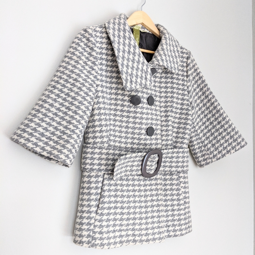 🇨🇦 Soia & Kyo Grey Houndstooth Wool Blend Peacoat Made In Canada - Picture 3 of 8
